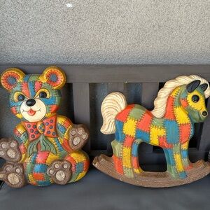 Colorful Patchwork Bear and Horse Foam craft Decor Set